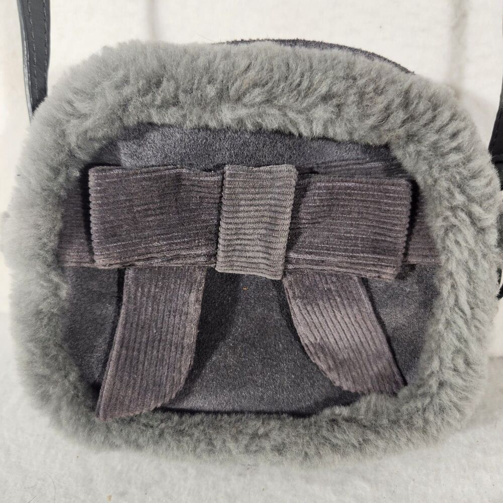 UGG AUSTRALIA BAILEY BOW CORDUROY BOX ZIP GRAY SUEDE SMALL CROSSBODY PURSE BAG